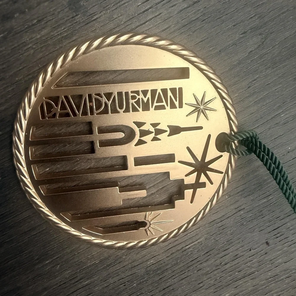 David Yurman Gold Metal‎ NYC Skyline Bauble Ornament Green Cord Christmas Tree